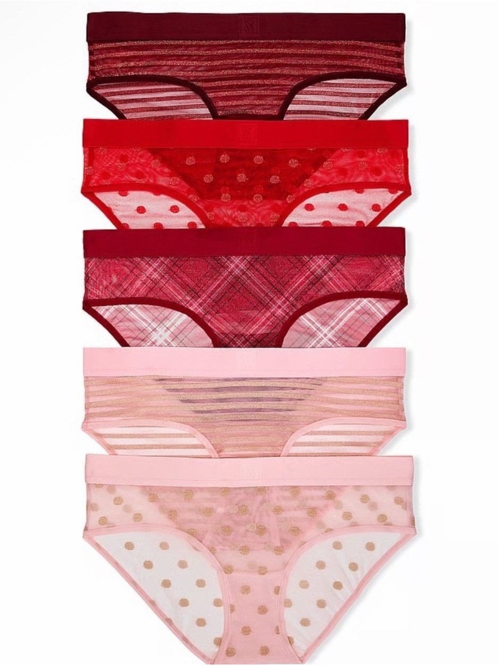 Victoria's Secret Red and Pink Patterned Bikini Briefs - 6-Pack
